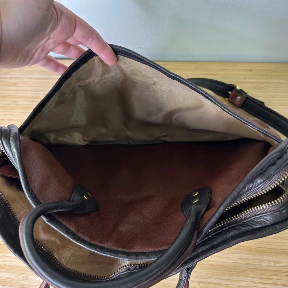 Mowen Leather Designs Messenger Briefcase Bag Brown Black Leather Academia GUC - Picture 13 of 16